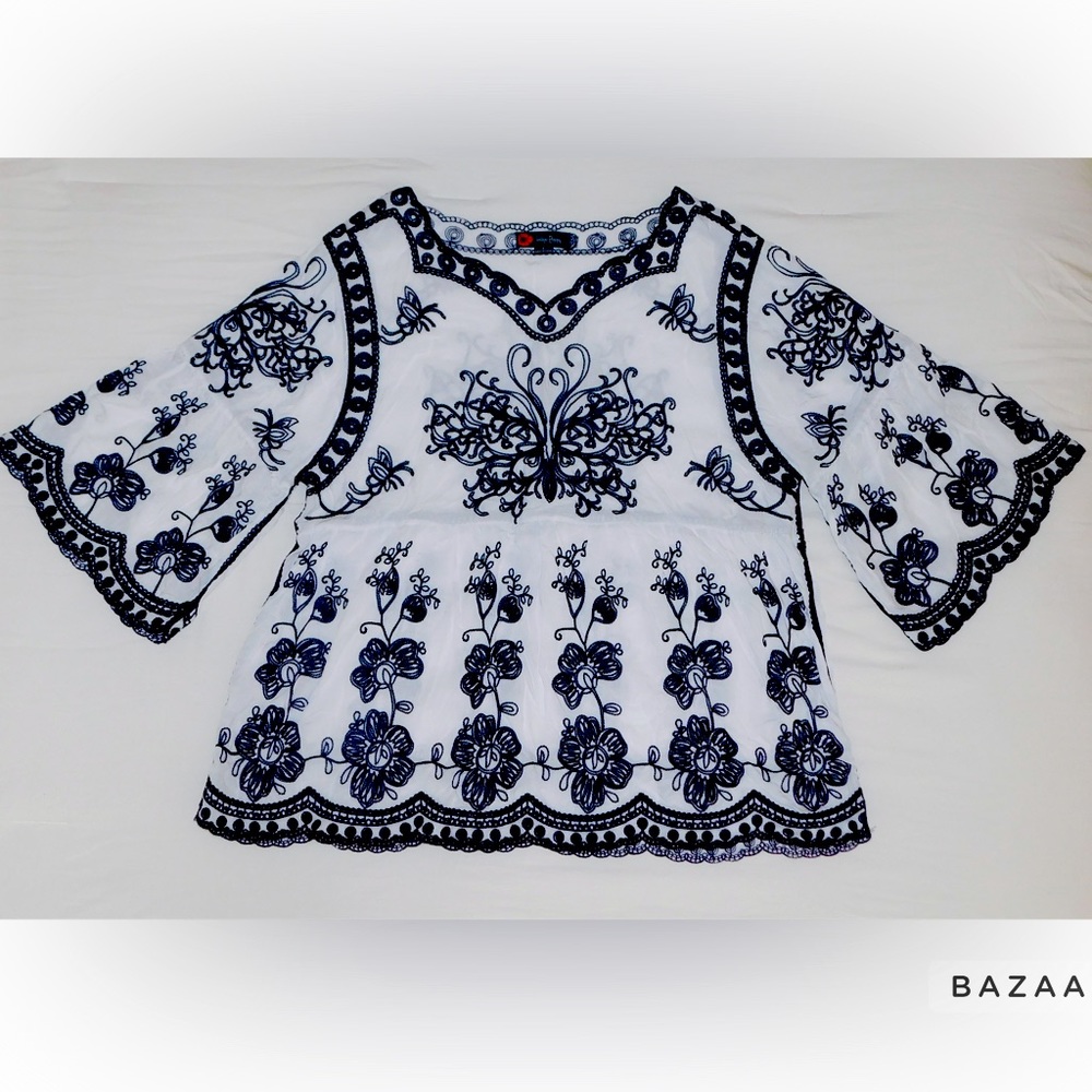 Blue and White Indigo Poppy Blouse
